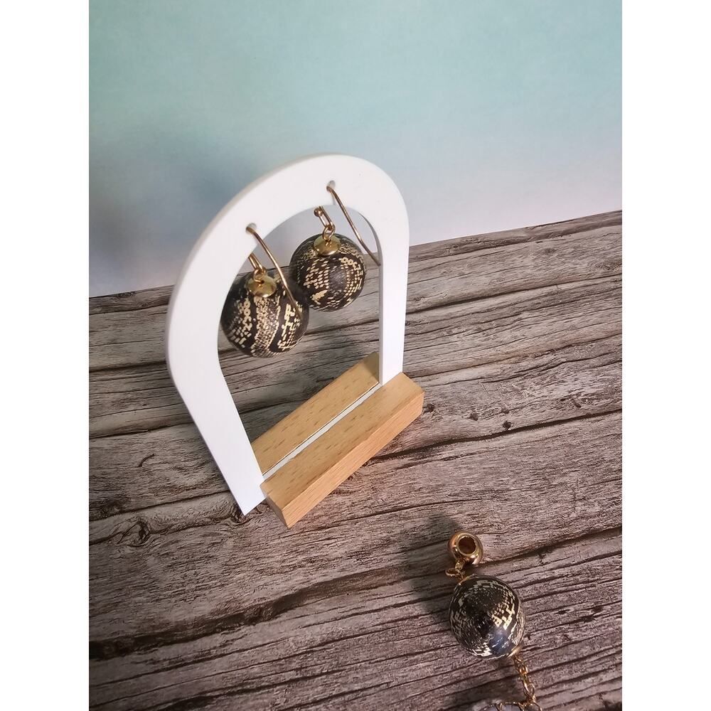 Textured Sphere Hoop Earrings & Large Disc Pendant Charm Statement no chain - Picture 6 of 8